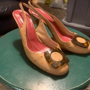 kate spade Beige Slingback Heels with Tortoiseshell Accent and Pink Insole